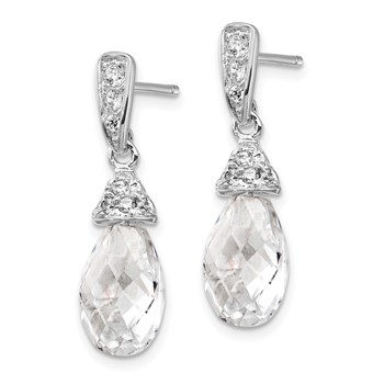 Cheryl M Sterling Silver Rhodium-plated Faceted Briolette and Brilliant-cut CZ Post Dangle Earrings — alternate view