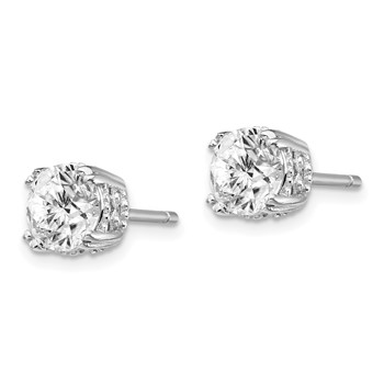 Cheryl M Sterling Silver Rhodium-plated Round Brilliant-cut 6.5mm CZ Post Stud Earrings — alternate view