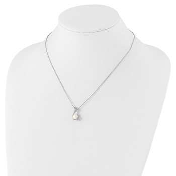 Cheryl M Sterling Silver Rhodium-plated Freshwater Cultured Pearl and Brilliant-cut CZ Swirl 18 Inch Necklace — alternate view