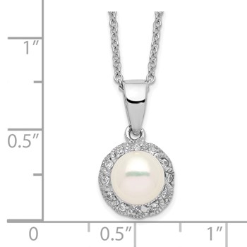 Cheryl M Sterling Silver Rhodium-plated Freshwater Cultured Pearl and Brilliant-cut CZ 18 Inch Necklace — alternate view