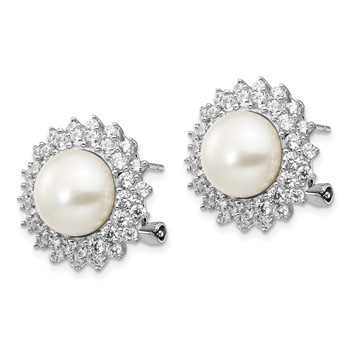 Cheryl M Sterling Silver Rhodium-plated Freshwater Cultured Pearl and Brilliant-cut CZ Omega Back Earrings — alternate view