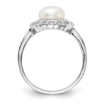 Cheryl M Sterling Silver Rhodium-plated Freshwater Cultured Pearl and Brilliant-cut CZ Ring — alternate view