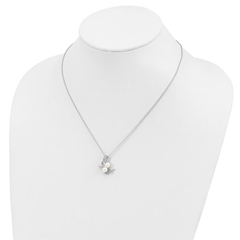 Cheryl M Sterling Silver Rhodium-plated Freshwater Cultured Pearl and Brilliant-cut CZ Leaves 18 Inch Necklace — alternate view