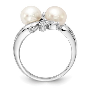 Cheryl M Sterling Silver Rhodium-plated Freshwater Cultured Pearl and Brilliant-cut CZ Leaves Ring — alternate view