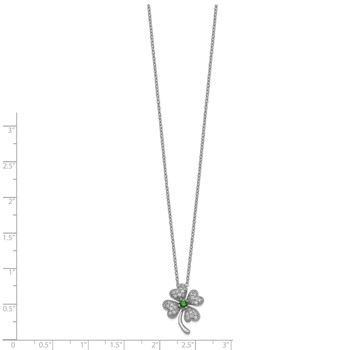Cheryl M Sterling Silver Rhodium-plated Brilliant-cut Green Glass and Brilliant-cut White CZ Four Leaf Clover 18 Inch Necklace — alternate view