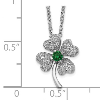 Cheryl M Sterling Silver Rhodium-plated Brilliant-cut Green Glass and Brilliant-cut White CZ Four Leaf Clover 15 Inch Necklace — alternate view