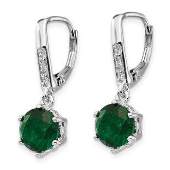 Cheryl M Sterling Silver Rhodium-plated Brilliant-cut Green Glass and Brilliant-cut White CZ Leverback Dangle Earrings — alternate view