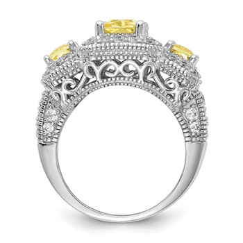 Cheryl M Sterling Silver Rhodium-plated Yellow Radiant-cut and White Brilliant-cut CZ 3 Stone Ring — alternate view