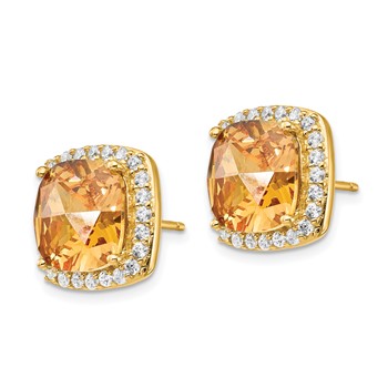 Cheryl M Sterling Silver Gold-plated Brilliant-cut Champagne and White CZ Post Earrings — alternate view