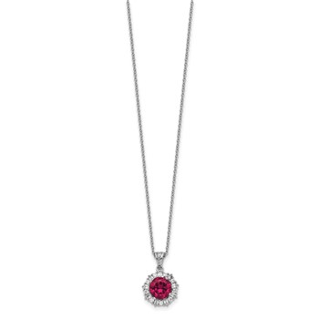 Cheryl M Sterling Silver Rhodium-plated Brilliant-cut Lab Created Ruby and Brilliant-cut/Baguette-cut White CZ 18 Inch Necklace — alternate view