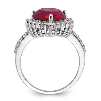 Cheryl M Sterling Silver Rhodium-plated 100 Facet Lab Created Ruby and Brilliant-cut White CZ Heart Halo Ring — alternate view
