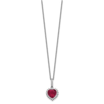 Cheryl M Sterling Silver Rhodium-plated 100 Facet Lab Created Ruby and Brilliant-cut White CZ Heart Halo 18 Inch Necklace — alternate view