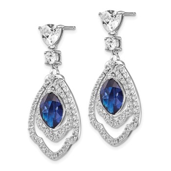 Cheryl M Sterling Silver Rhodium-plated Fancy Brilliant-cut Lab Created Dark Blue Spinel and Brilliant-cut White CZ Post Dangle Earrings — alternate view