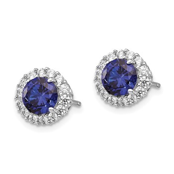 Cheryl M Sterling Silver Rhodium-plated Brilliant-cut Lab Created Dark Blue Spinel and Brilliant-cut White CZ Round Halo Post Earrings — alternate view