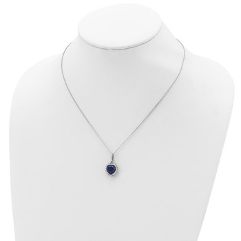 Cheryl M Sterling Silver Rhodium-plated 100 Facet Lab Created Dark Blue Spinel and Brilliant-cut White CZ Heart Halo 18 Inch Necklace — alternate view