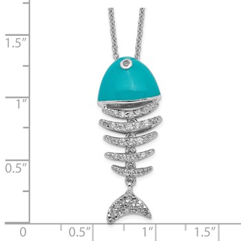 Cheryl M Sterling Silver Rhodium-plated Enameled Brilliant-cut CZ Fish 18 Inch Necklace — alternate view