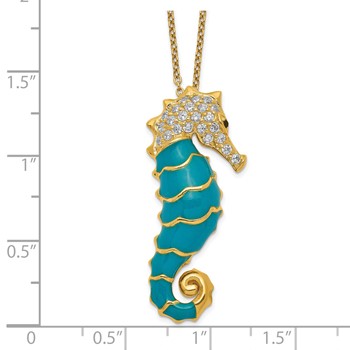 Cheryl M Sterling Silver Gold-plated Enameled Brilliant-cut Black and White CZ Seahorse 18 Inch Necklace — alternate view