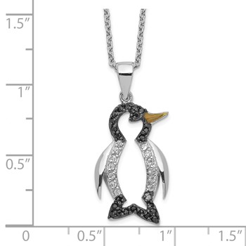 Cheryl M Sterling Silver Rhodium-plated with Black Rhodium Accent Enameled Brilliant-cut Black and White CZ Penguin 18 Inch Necklace — alternate view