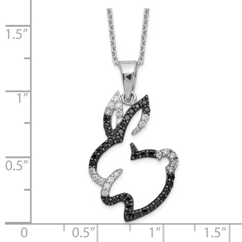 Cheryl M Sterling Silver Rhodium-plated with Black Rhodium Accent Brilliant-cut Black and White CZ Bunny Rabbit 18 Inch Necklace — alternate view