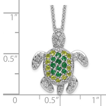Cheryl M Sterling Silver Rhodium-plated Brilliant-cut Green Glass and Brilliant-cut White CZ Turtle 18 Inch Necklace — alternate view