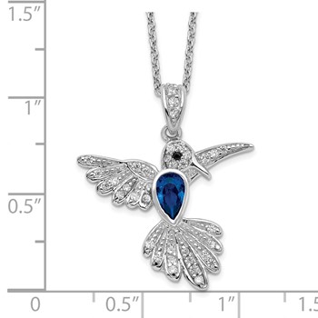 Cheryl M Sterling Silver Rhodium-plated Brilliant-cut Lab Created Dark Blue Spinel and Brilliant-cut White CZ Hummingbird 18 Inch Necklace — alternate view