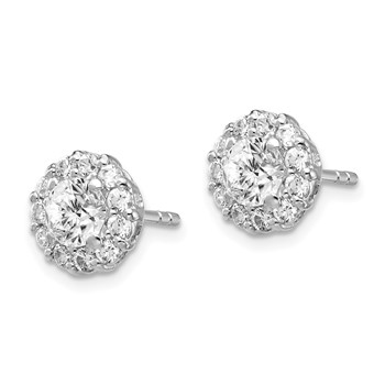 Cheryl M Sterling Silver Rhodium-plated Round Brilliant-cut CZ Halo Post Earrings — alternate view
