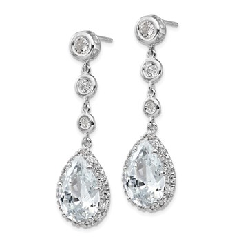 Cheryl M Sterling Silver Rhodium-plated Brilliant-cut CZ Bezel & Teardrop Halo Post Dangle Earrings — alternate view