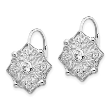 Cheryl M Sterling Silver Rhodium-plated Fancy Brilliant-cut CZ Leverback Earrings — alternate view