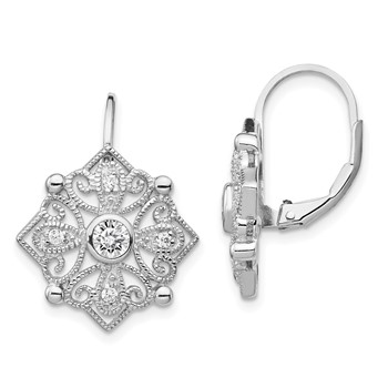 Cheryl M Sterling Silver Rhodium-plated Fancy Brilliant-cut CZ Leverback Earrings