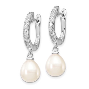 Cheryl M Sterling Silver Rhodium-plated Freshwater Cultured Pearl and Brilliant-cut CZ Dangle Earrings — alternate view