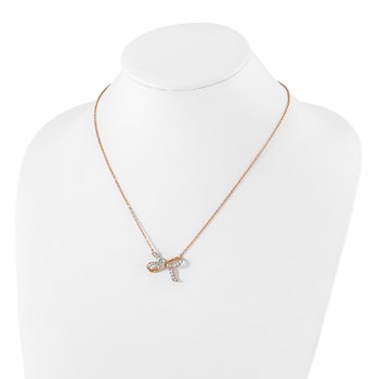 Sterling Silver CZ Rose-tone Bow Necklace — alternate view
