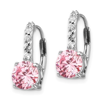 Cheryl M Sterling Silver Rhodium-plated Pink and White Brilliant-cut CZ Leverback Earrings — alternate view