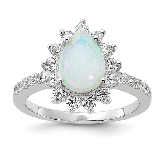 Cheryl M Sterling Silver Lab Created Pear Opal And CZ Necklace Cheryl M Sterling Silver Lab Created Pear Opal And CZ Necklace