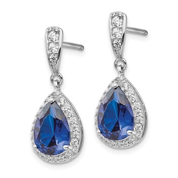 Cheryl M Sterling Silver Rhodium-plated Brilliant-cut Lab Created Dark Blue Spinel and Brilliant-cut White CZ Teardrop Post Dangle Earrings — alternate view