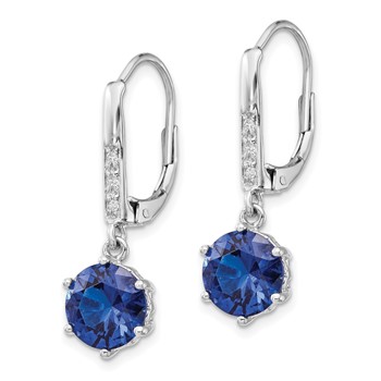 Cheryl M Sterling Silver Rhodium-plated Brilliant-cut Lab Created Dark Blue Spinel and Brilliant-cut White CZ Leverback Dangle Earrings — alternate view