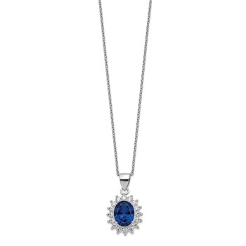 Cheryl M Sterling Silver Rhodium-plated Brilliant-cut Lab Created Dark Blue Spinel and Brilliant-cut White CZ Oval Halo 18 Inch Necklace — alternate view