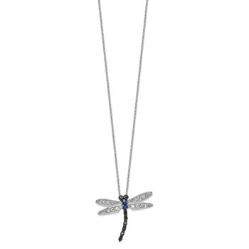 Cheryl M Sterling Silver Rhodium-plated with Black Rhodium Accent Brilliant-cut Black White and Blue CZ Dragonfly 18 Inch Necklace — alternate view
