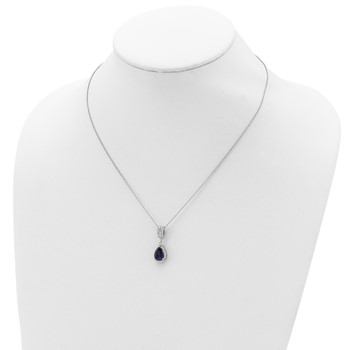Cheryl M Sterling Silver Rhodium-plated Brilliant-cut Lab Created Dark Blue Spinel and Brilliant-cut White CZ Teardrop Halo 18 Inch Necklace — alternate view