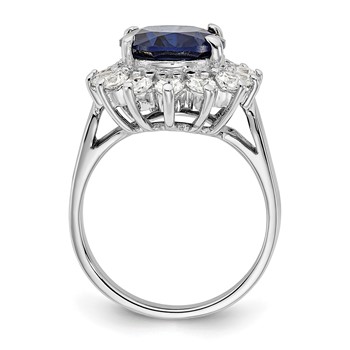 Cheryl M Sterling Silver Rhodium-plated Brilliant-cut Lab Created Dark Blue Spinel and Brilliant-cut White CZ Oval Halo Ring — alternate view
