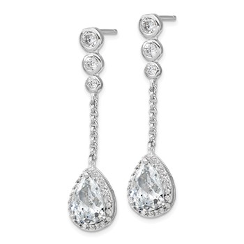 Cheryl M Sterling Silver Rhodium-plated Brilliant-cut CZ Bezel & Teardrop Halo Post Dangle Earrings — alternate view