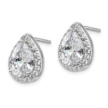 Cheryl M Sterling Silver Rhodium-plated Brilliant-cut Teardrop CZ Halo Post Earrings — alternate view