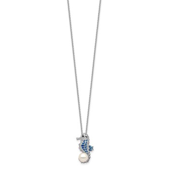 Cheryl M Sterling Silver Rhodium-plated Enameled Freshwater Cultured Pearl and Brilliant-cut CZ Seahorse 18 Inch Necklace — alternate view
