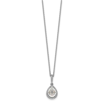 Cheryl M Sterling Silver Rhodium-plated Checkerboard-cut and Brilliant-cut CZ Halo Teardrop 18 Inch Necklace — alternate view