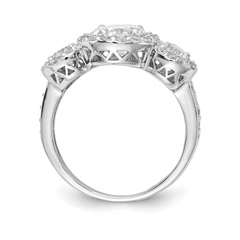 Cheryl M Sterling Silver Rhodium-plated Brilliant-cut CZ Three Stone Halo Ring — alternate view