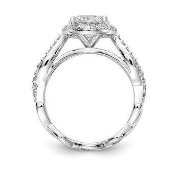 Cheryl M Sterling Silver Rhodium-plated Brilliant-cut Round CZ Halo Center and Twisted Design Ring — alternate view