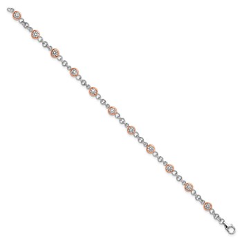 Cheryl M Sterling Silver Rhodium-plated and Rose Gold-plated Accent Brilliant-cut CZ Bezel 11 Station 7.25 Inch Bracelet — alternate view