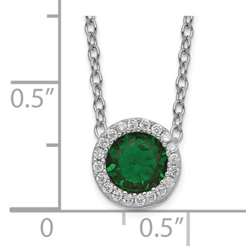 Cheryl M Sterling Silver Rhodium-plated Brilliant-cut Green Glass and Brilliant-cut White CZ Halo 18 Inch Necklace — alternate view