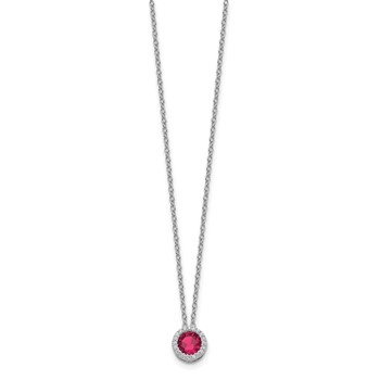 Cheryl M Sterling Silver Rhodium-plated Brilliant-cut Lab Created Ruby and Brilliant-cut White CZ Round Halo 18 Inch Necklace — alternate view