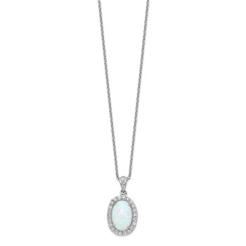 Cheryl M Sterling Silver Rhodium-plated Cabochon Lab Created Opal and Brilliant-cut CZ Oval Halo 18 Inch Necklace — alternate view