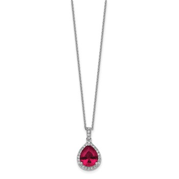 Cheryl M Sterling Silver Rhodium-plated Brilliant-cut Lab Created Ruby and Brilliant-cut White CZ Teardrop Halo 18 Inch Necklace — alternate view